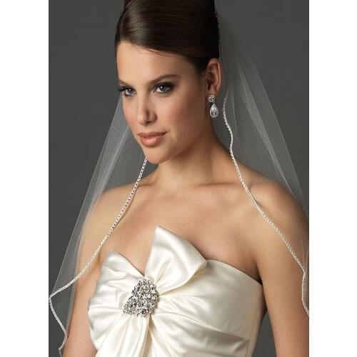 Free Shipping One Layer Wedding Bridal Veil white ivory Elbow Length Crystal Beaded With Comb Real Picture