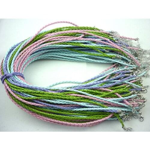 Wholesale Vintage Silvers Lobster Clasp Weave Leather Cord Rope Good Luck Necklace&Pendant For Women DIY Jewelry 50PCS B485