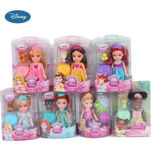 Original My First Disney Princess And Pet Petite Rapunzel/Belle/Merida/Cinderella/Belle/Tiana Figure dolls Girls Toys Kids Gifts