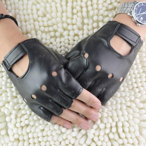 1 Pair Fashion motor Punk Gloves Unisex Black PU Leather Fingerless Gloves Solid Female Half Finger Driving Women Men