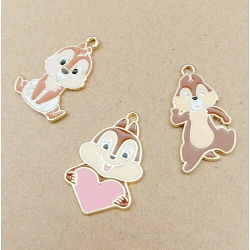 10pcs Gold Metal dangle enamel animal Squirrel charms Pendant for bracelet necklace DIY accessories earrings jewelry making