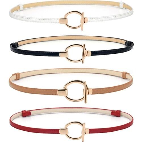 Women Thin Belt Gold Metal Buckle Elastic Waistband Simple PU Leather Belts For Lady Female Skinny Waistband Dress Accessories