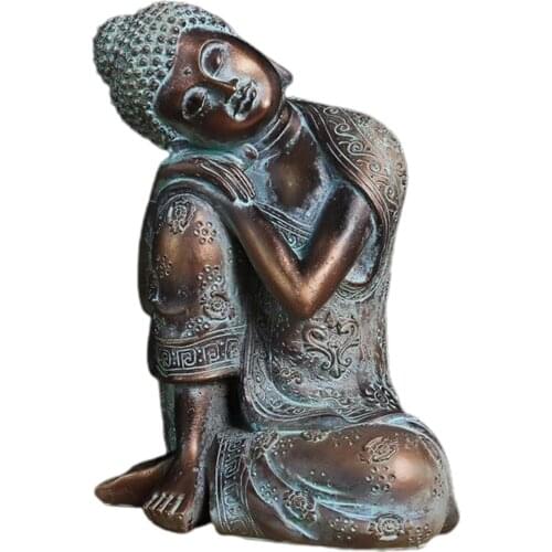 Bronze Resin Sleeping Buddha Statue Hand Carved Sculpture Sitting Rest Napping