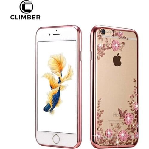 Secret Garden Flowers Diamond Rhinestone Electroplate Transparent Soft TPU Phone Case For iPhone 6 7 8 Plus 7plus 8plus X Cover