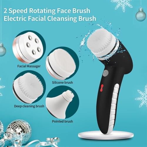 Facial Cleansing Brush 360 Degree Rotation Sonic Vibration Facial Massage Deep Pore Blackhead Cleaning Electric Face Cleaing