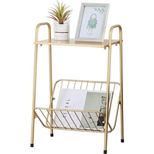 Modern Coffee End Side Table Golden For Home Living Room Sofa Side Tea Desk Iron Two Layers Bedside Magazine Storage Shelf
