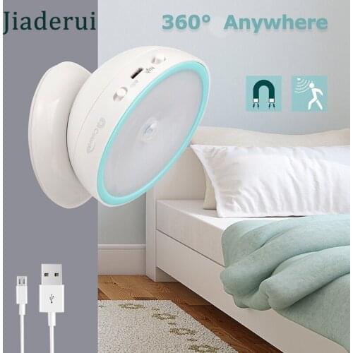 Jiaderui LED Night Light IR Motion Sensor USB Rechargeable Wall Lamp 360 Degree Rotate Hallway Pathway Staircase Night Lighting