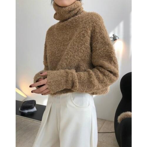 Autumn Winter Fashion Wool Turtleneck Sweater Woman Yellow Loose Thick Sweater Long Sleeve Pullover Women Fluffy Jumpers Girls