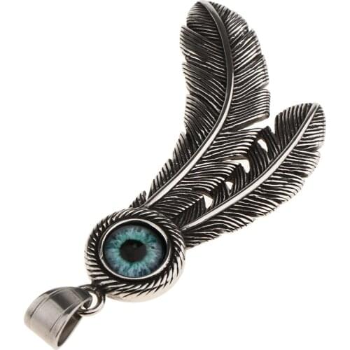 Vintage Stainless Steel Feathers Shape EVIL EYE Lucky Charm Pendants