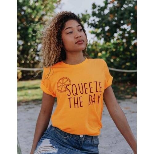 SQUEEZE THE DAY t shirt women fashion 90s young street style grunge tumblr cotton casual aesthetic graphic yellow vintage tees