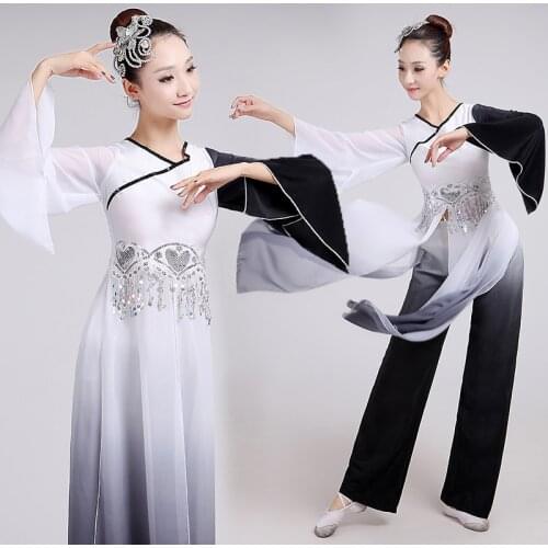 Long Sleeve Women Chinese Folk Dance Costume Chinese Fan Dance Costume Female Ink Stage Umbrella DanceR Wear National Clothes 16