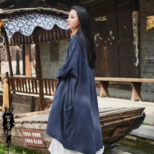 Plus Size Cotton Linen Dress Ladies Retro Bat Sleeve Long Shirt Female Flax Summer Autumn Big Size Robe Vintage Femme TA2127