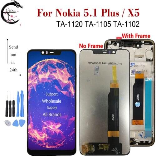 5.86" LCD With Frame For Nokia 5.1 Plus LCD Display X5 Screen Touch Digitizer Assembly 5.1plus TA-1120 /1105 /1102 Display