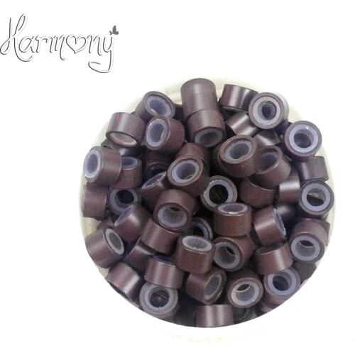 1000pcs 5# Medium brown color) 5.0mm Aluminium Micro ring Silicone lined Links Beads tube tools accessories