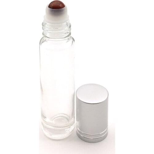 200pcs Perfume Natural Gemstone Roller Ball Clear Bottle 10ml Essential Oil Roll On Thick Glass Bottles With Crystal Chips