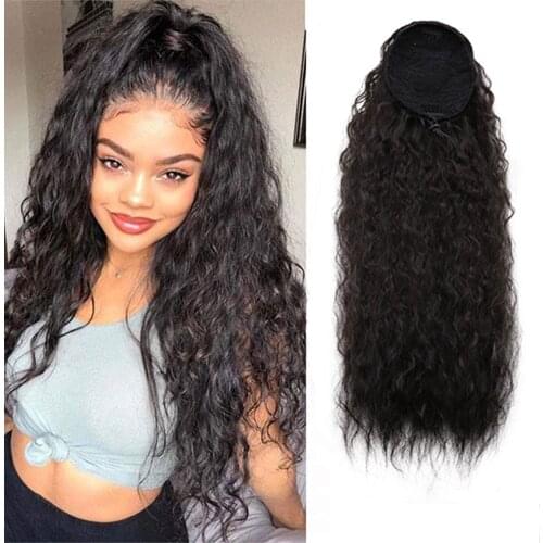 22 Inch Drawstring Ponytail Synthetic Long Afro Kinky Straight Fake Ponytail Wig Hairpiece For Women Clip in Hair Extension