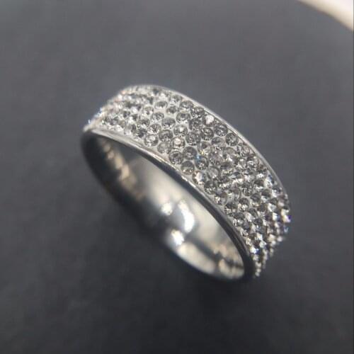 Full 5 Row clear white Crystal Jewelry Wholesale silver Color Stainless Steel Wedding Rings women USA size 7/8/9/10/11/12/13