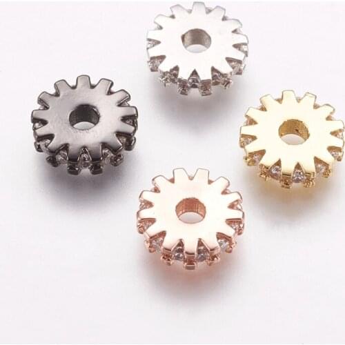 5pcs 8x2mm Brass Micro Pave Cubic Zirconia Bead Spacers Flat Round/Gear for Jewelry Making DIY Bracelet Necklace Hole: 2mm