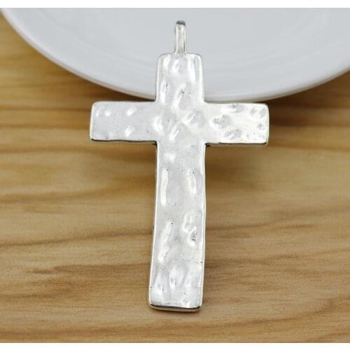 5 Pieces Tibetan Silver Large Hammered CRUCIFIX CROSS CROSSES Charms Pendants for Necklace Jewelry Making 69x41mm