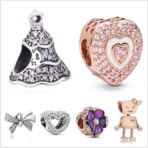 Authentic 925 Sterling Silver Twinkling Christmas Tree With Crystal Charm Beads Fit Women Pandora Bracelet & Necklace Jewelry