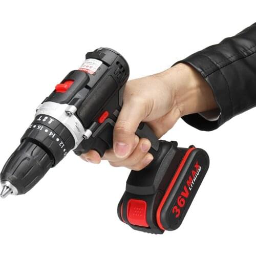 Professional 36V Electric Impact Cordless Drill 1/2 Rechargeable Li-ion Battery Wireless DIY Home Electric Wrench Power Tools