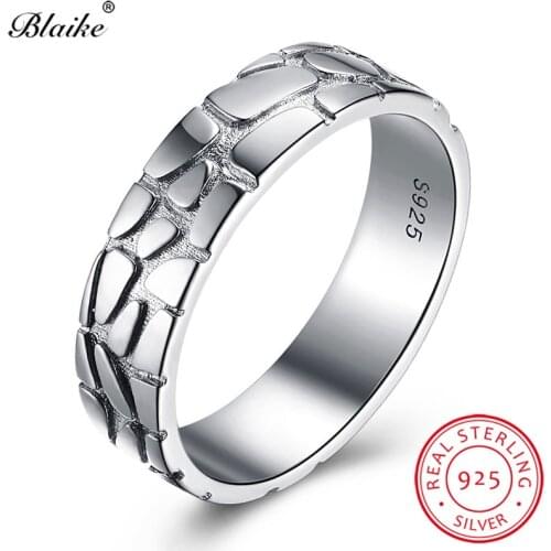 Blaike 100% Real 925 Sterling Silver Football Lines Design Round Rings For Men Women Engagement Fine Jewelry Boyfriend Gifts