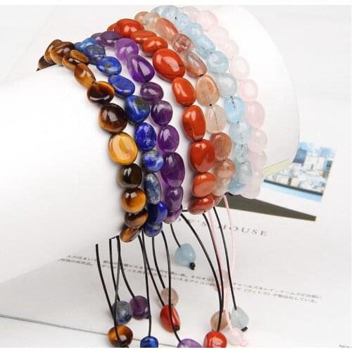 Natural Amethysts Rose Pink Quartz Aquamarines Crystal Beaded Bracelet Freeform Oval Smooth Stone 6-8MM Bead Bracelets Jewelry