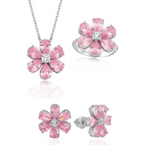 Valori Jewels Forget Me Not Set , 12 Ct Zircon Pink Pear Gemstone , Rhodium Plated ,925 Silver, Fine Jewelry