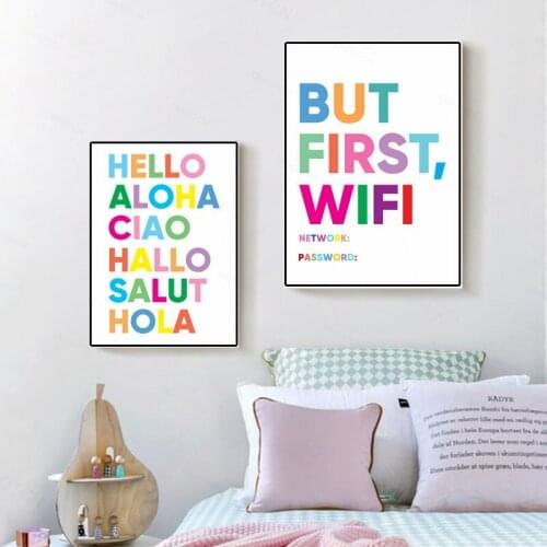 Colorful English Word Quotes Poster Wifi Code Picture Hello In World Language Canvas Painting Living Room Decor Unframed