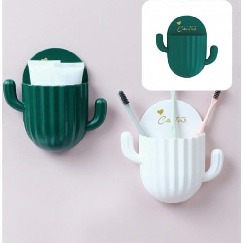 Cactus Shape Decorative Home Office Multipurpose Storage Box ABS Toothbrush Rack Easy Installation for Kitchen