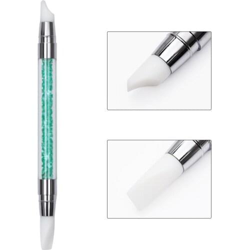 1 Pc Double Way Rhinestone Silicone Nail Brush Carving Emboss Hollow Pottery Pen UV Gel Shaping Silicone Brushes Nail Art Tool