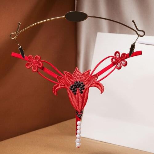 Erotic Lingerie Womens Thongs Embroidery Lace Sexy Panties Porno Pearls G string Female Briefs Hot Sexy Lingerie Exotic Apparel