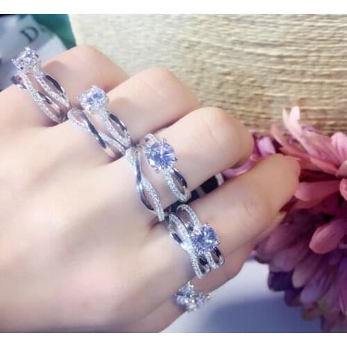 Hot S925 Sterling Silver Hollow Pattern 2 Ring Set Elegant Inlaid Luxury Classic Wedding Engagement Ring For Women jewelry Gift
