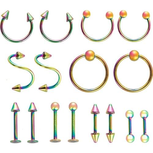Surgical Steel Body Piercing Jewelry Lot Bulk Nose Ring Tongue Bar Lot Eyebrow Labret Piercing Set Horseshoe Ring Lot Pack