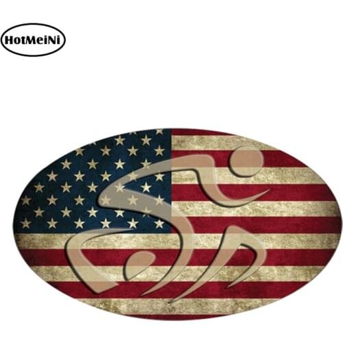 HotMeiNi Oval Tri Triathlon RUSTIC Decal Sticker USA Flag USA 70.3 Run Bike Swim Ironman Kona Cycling Swimming Running