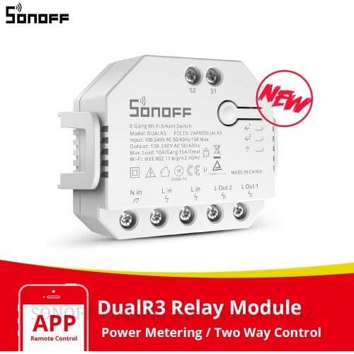 Itead SONOFF DualR3 Smart Wifi Switch 2 Way Control DIY MINI Switch Power Metering 2 Gang Voice Control Via Alexa Google Home