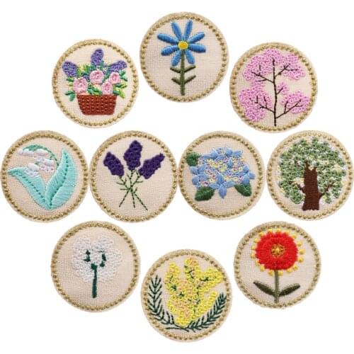 Round Flower Cotton Linen Embroidery Cloth Patch Iron on Patches Fabric Sticker for DIY Jeans Bag Sewing Decoration Accessories