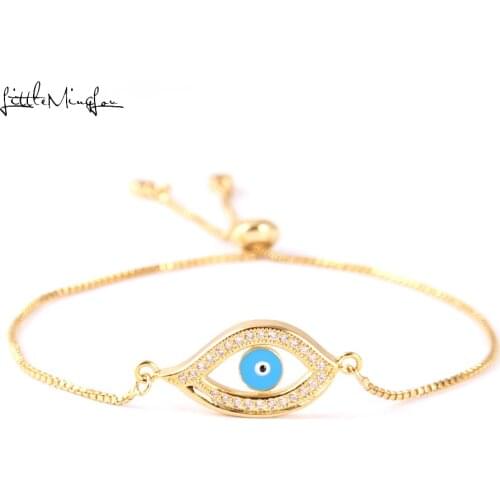 Little MingLou Men Bracelet CZ white zircon eye Charm Adjustable Link Chain women bracelets & bangles for women Jewelry