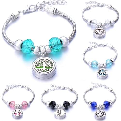 Aromatherapy lockets bracelet stainless steel Perfume essential oil aroma diffuser bracelets Crystal Beaded bracelet jewelry
