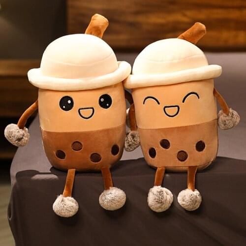 25-100cm Cute Cartoon Bubble Tea Cup Shaped Pillow Real-life Pearl Milk Tea Plush Toys Stuffed Soft Back Cushion Funny Boba Food