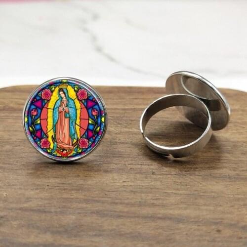 Fashion Our Lady of Guadalupe Virgin Mary Sacred Heart Religious Stained Glass Bezel Art Ring jewelry new