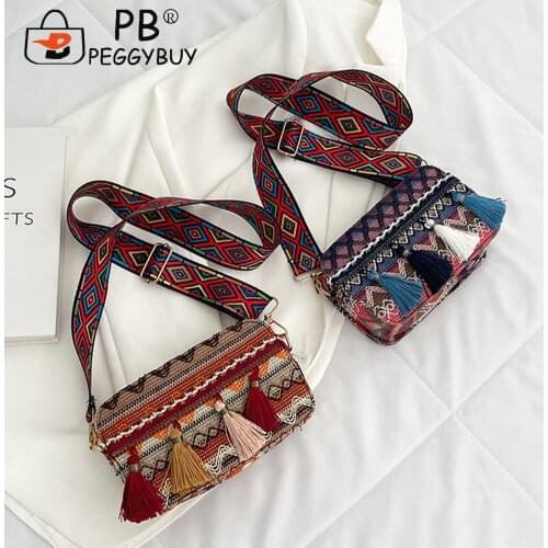 Fashion Women PU Leather Shoulder Bags Wide Strap Stripes Printing Crossbody Bags Tassel Small Shopping Messenger Bag