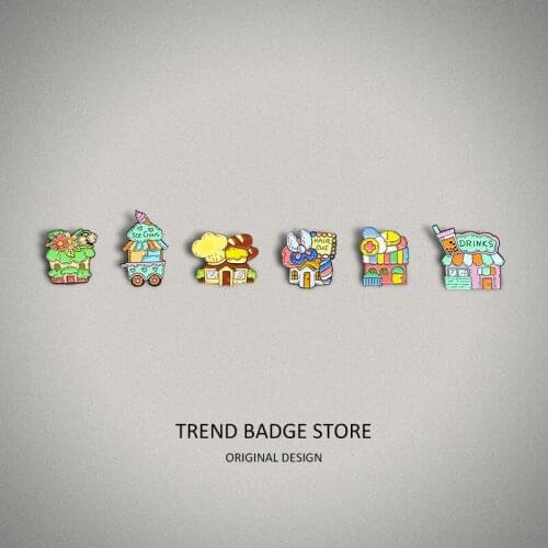 Cartoon House Badge, Milk Tea House Barber House, Ice Cream House Bread House Enamel Pin, Florist House, Drugstore Creative Broo