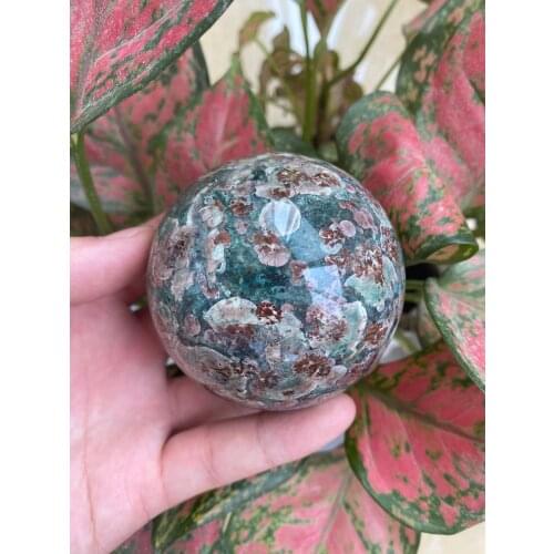 Natural beautiful green cherry agate ball, natural healing crystal ball, furniture decoration