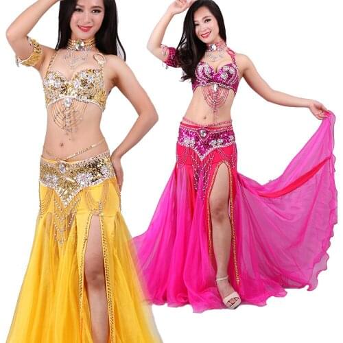 Novelty Women Belly Dance Costume Suits Beaded Ladies Modern Dancing Stage Performance 5 Piece Bra and Skirt Sets