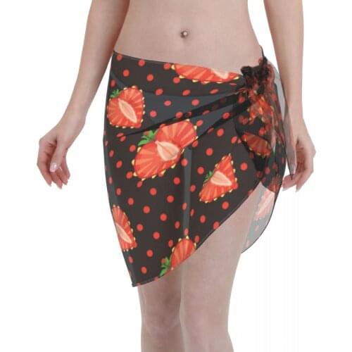 Swim Wear Bikini Cover Up Heart Of Strawberry Berries And Polka Dot Beach Mini Wrap Skirt Sarong Pareo Shorts Summer Beachwear