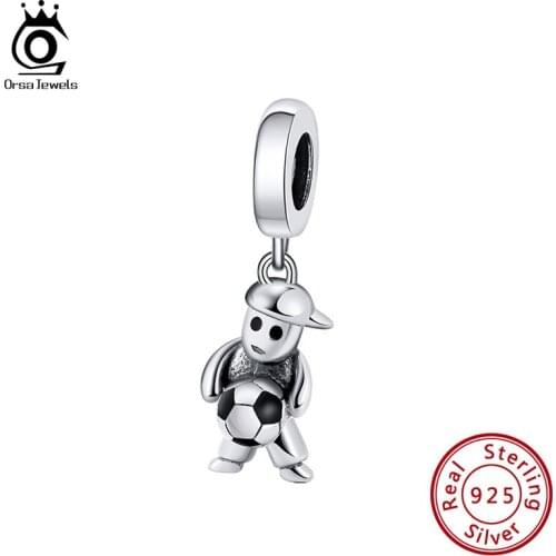ORSA JEWELS 925 Sterling Silver Cartoon Character with Football Charms for Bracelet Fashion DIY Jewelry for Teen CB15