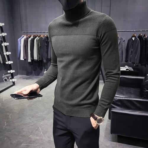 Autumn Winter Sweater Mens Turtelneck Sweaters Solid Warm Knitted Pullovers Male Sweaters Casual Fashion Slim Fit Pullovers