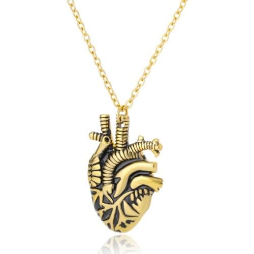 Goth Heart Necklace For Women Men Organ Punk Hip Hop Necklace Gold Choker Collar Chain Vintage Jewelry Bijoux