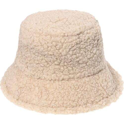 Women Outdoor Soft Bucket Hat Portable Artificial Wool Fisherman Cap Travel Cute Sun Protection Windproof Winter Warm Sunscreen